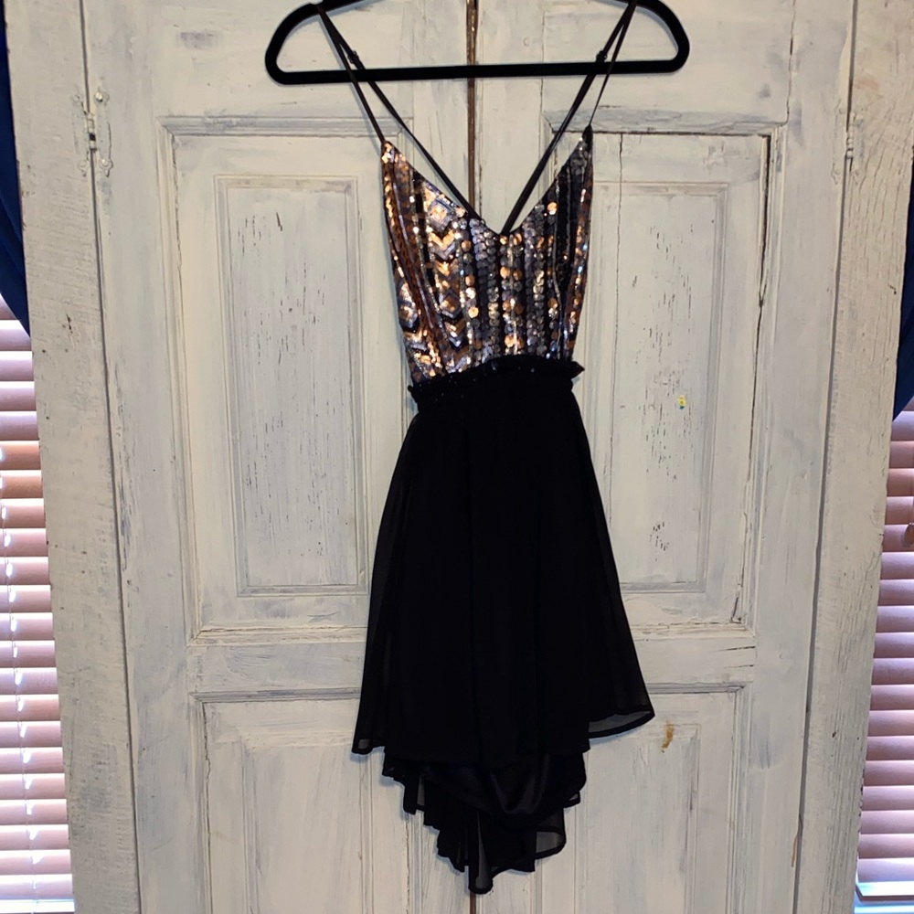 Black and sequin mini dress